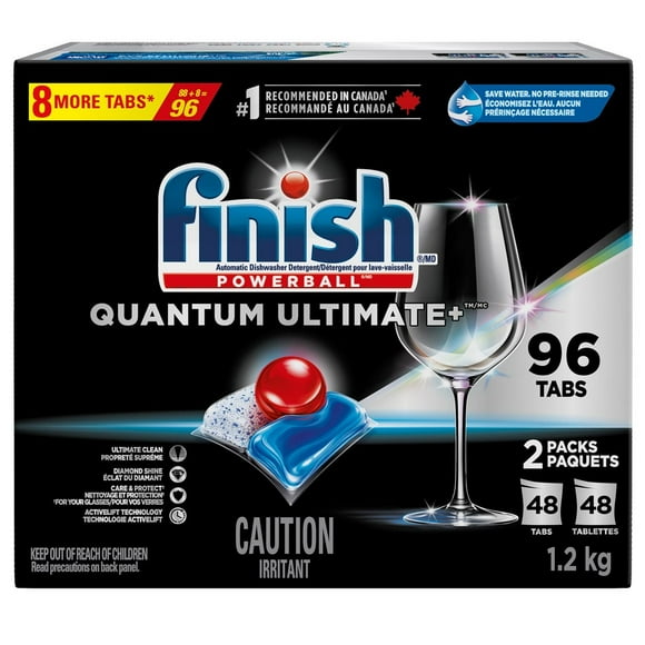 Finish Quantum Ultimate+ Détergent pour Lave-Vaisselle, 96 Tablettes