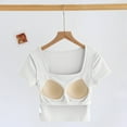 thumbnail image 3 of Generic Women's Basic Crop Tops Stretchy Casual Square Neck Cap Sleeve Shirt, 3 of 6