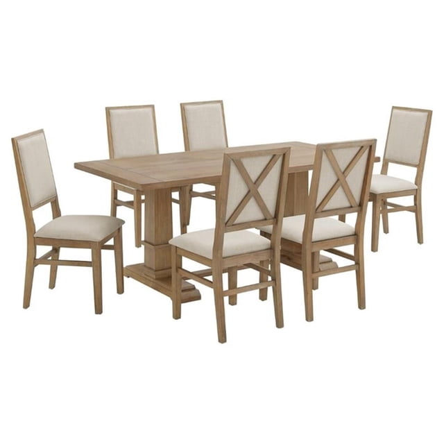 Pemberly Row 7-Piece Farmhouse Wood Dining Set in Rustic Brown