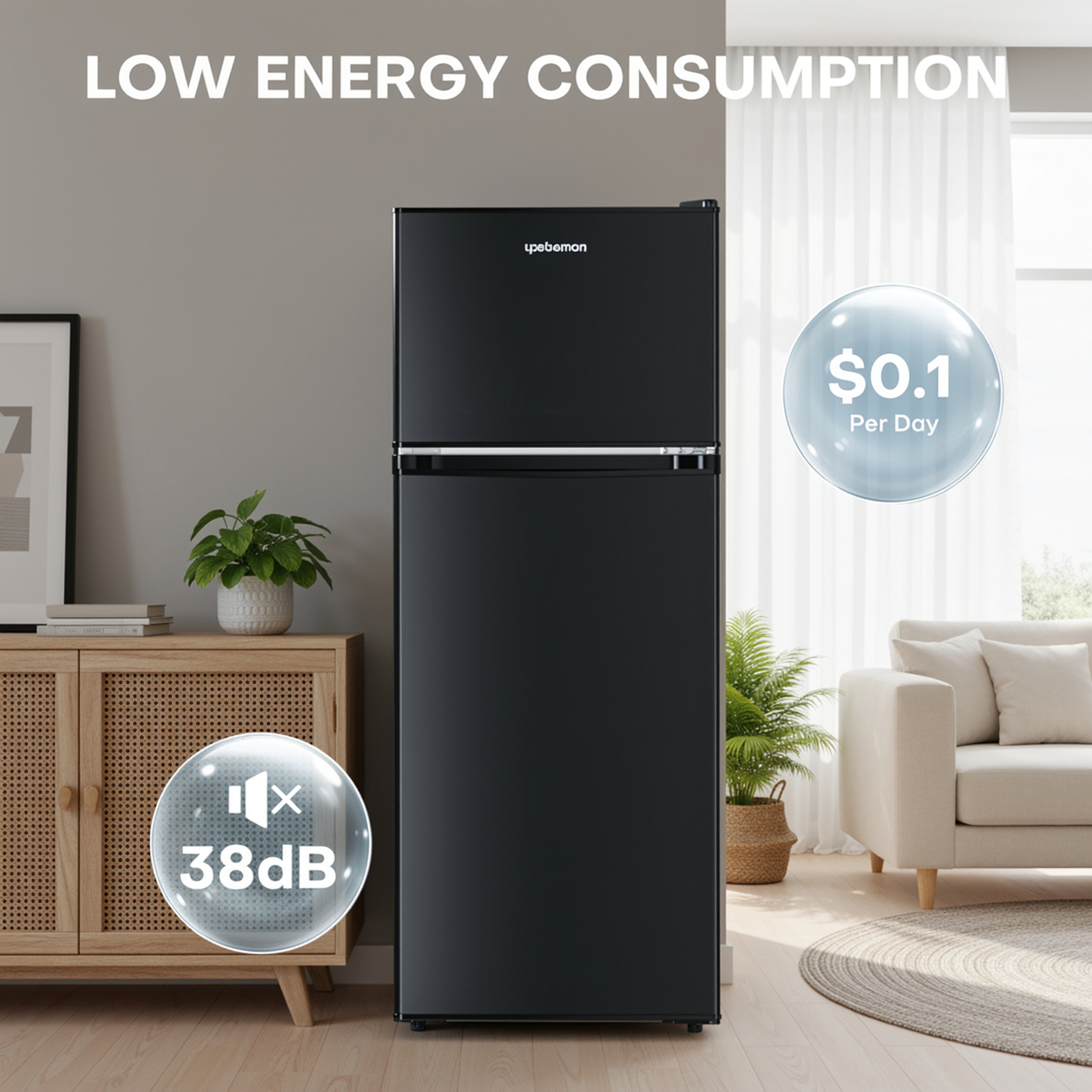 Upstreman 4.0 Cu.ft Small Refrigerator with Freezer, 2 Door Mini Fridge Compact Refrigerator for Apartment Dorm Office Bar RV Bedroom, Black BR401