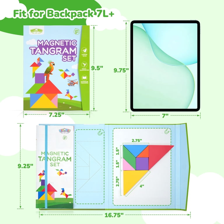 BenBen Travel Tangram Puzzle, Magnetic, With Challenge Book photo 2