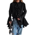 thumbnail image 2 of Womens Casual Blouses Flared Sleeve Stand Collar Ruffle Tops Summer Trendy Vacation Shirt Black XXL, 2 of 8