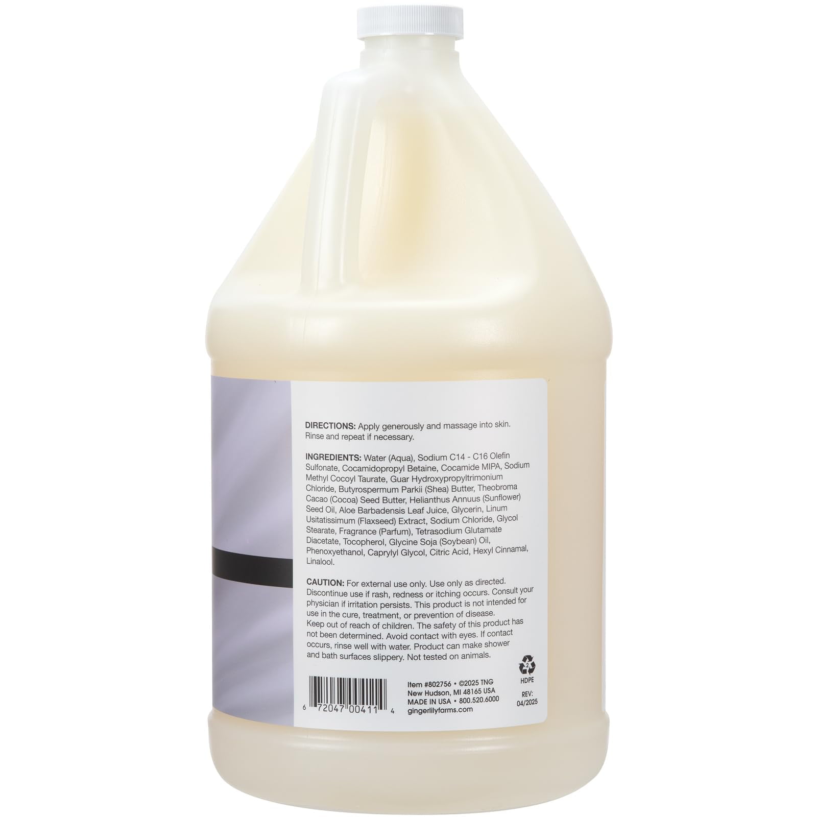 Ginger Lily Farms Botanicals Shea Indulgence Deep Hydration Body Wash, 100% Vegan & Cruelty-Free, Lavender Chamomile Scent, 1 Gallon (128 fl oz) Refill