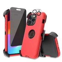 Xhy for iPhone 15 Case with Privacy Screen Protector and Belt Clip Holster Military Grade Heavy Duty Protection 3 in 1 Shockproof Armor Rugged Durable iPhone 15 6.1 inch 2023 Phone - Red Black