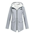thumbnail image 2 of Feancey Plus Size Womens Hooded Rain Jackets Winter Fleece Lined Waterproof Rain Coats Fuzzy Warm Windbreaker Long Travel Trench Coat with Pockets Gray XL, 2 of 7