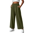thumbnail image 2 of Women's Solid Color Loose Casual Long Pants With Pockets And Elastic Waist, 2 of 6