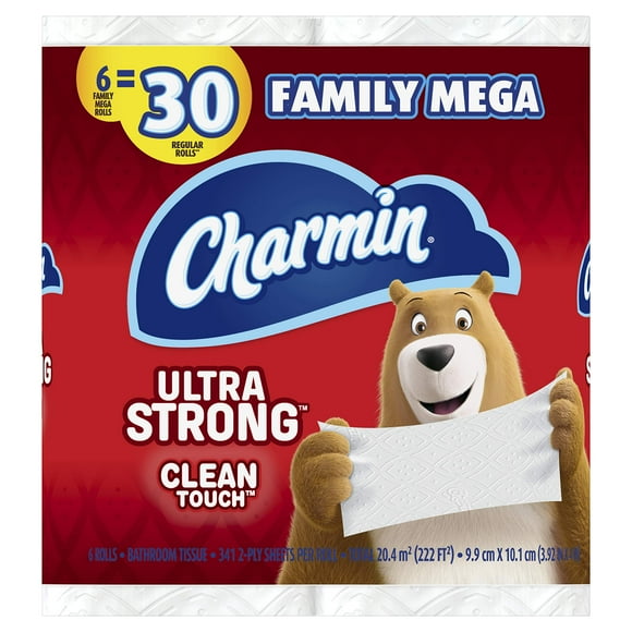 Charmin Ultra Strong Clean Touch Toilet Paper, 2-Ply, 6 Count (Pack of 1) - 4X Stronger When Wet, Clog-Safe, Septic-Safe, Washcloth-Like Cleaning for a Superior Clean