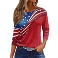 thumbnail image 2 of 250th Anniversary USA Shirts for Women 3/4 Sleeve T Shirts Loose American Flag Print Pullover Independence Day Patriotic Tops 4th of July Celebration Party Round Neck Blouses Red 3XL, 2 of 5