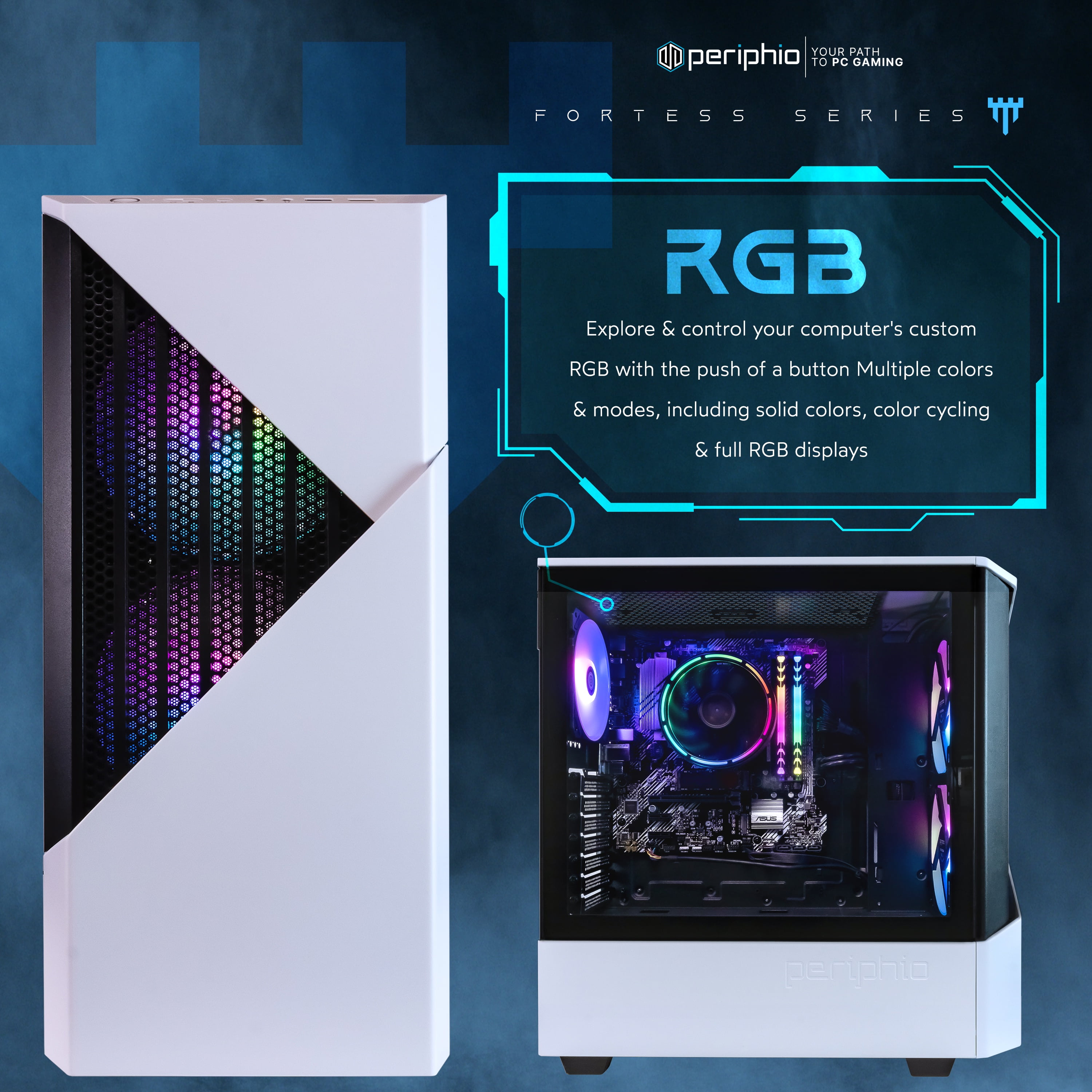 Periphio Castle Prebuilt Gaming PC - AMD Ryzen 7 5700G CPU (4.6GHz Turbo), 32GB DDR4 RGB RAM, Radeon Vega 8 Graphics, 1TB NVMe Solid State SSD, Windows 11 Gaming Computer Desktop, WiFi + BT