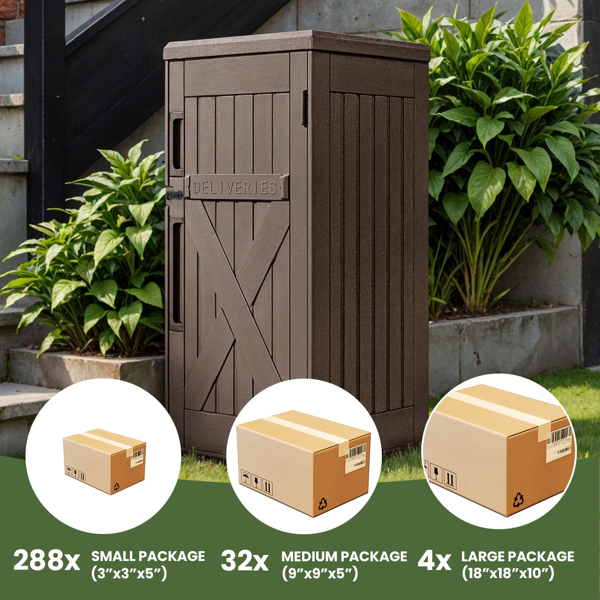 Uforic 60 Gallon Lockable Package Delivery Box, Double Wall Waterproof Resin Outdoor Parcel Storage Box for Porch Curbside Yard, Brown