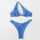 thumbnail image 4 of Trajes de baño Amzcrzy Tankini para mujer, trajes de baño, traje de baño de dos piezas con control de abdomen, bikini estampado con hombros divididos y soporte de acero, azul, L, 4 of 6
