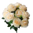 thumbnail image 3 of Ramo de flores de rosas artificiales banquete de boda nupcial tela de seda ramo de rosas falsas, champán 11 cabezas Sweethay HA6516-05B, 3 of 6