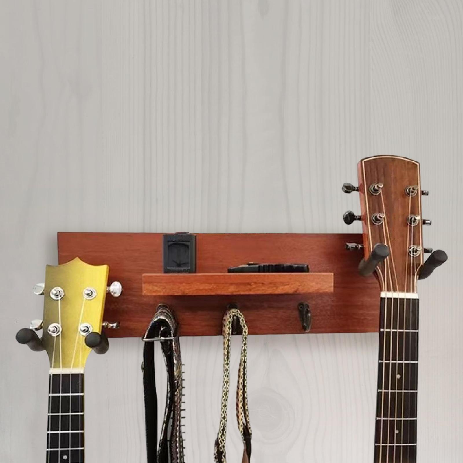 Guitar Wall Hanger Holder Stand with Solid Wood Shelf for Home Studio Musicians Display and Storage