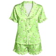 thumbnail image 4 of MEZZALL Pajama Sets For Women 2 Piece Comfortable Halloween Home Sleep Lapel Collar Tie Front Ruffle Short Sleeve Tops Elastic Waist Ruffle Shorts Holiday Pjs, 4 of 4