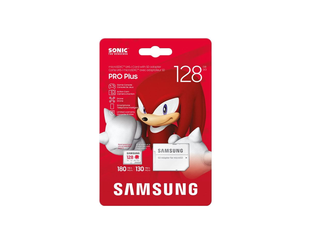 Samsung PRO Plus MB-MD128SA - Sonic the Hedgehog flash memory card (microSDXC to SD adapter included) - 128 GB - A2 / Video Class V30 / UHS-I U3 - microSDXC UHS-I - white