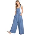 thumbnail image 4 of Vibrant Women's Jumpsuit Wide-Leg Super Flare Chambray Overalls (Small, Medium Denim), 4 of 5