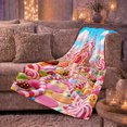thumbnail image 6 of Candy House with Lollipop Path Cupcakes Gumdrops and Pastel Hills, Playful Fantasy Style for Candy Lovers, Cozy Flannel Blanket for Playroom and Bedroom, Birthday Gift, Home Decor, 6 of 9