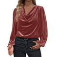 thumbnail image 2 of Mifsaly Velvet Tops for Women Christmas Cocktail Evening Party Velour Blouse Cowl Neck Business T-Shirts Loose Vintage Long Sleeve Pullover Shirts XXL, 2 of 6
