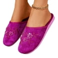 thumbnail image 5 of Women's Velvet Floral Embroidered Closed Toe House Slippers Slip On Soft Anti-Slip Indoor Bedroom Home Slides, 38, 5 of 6