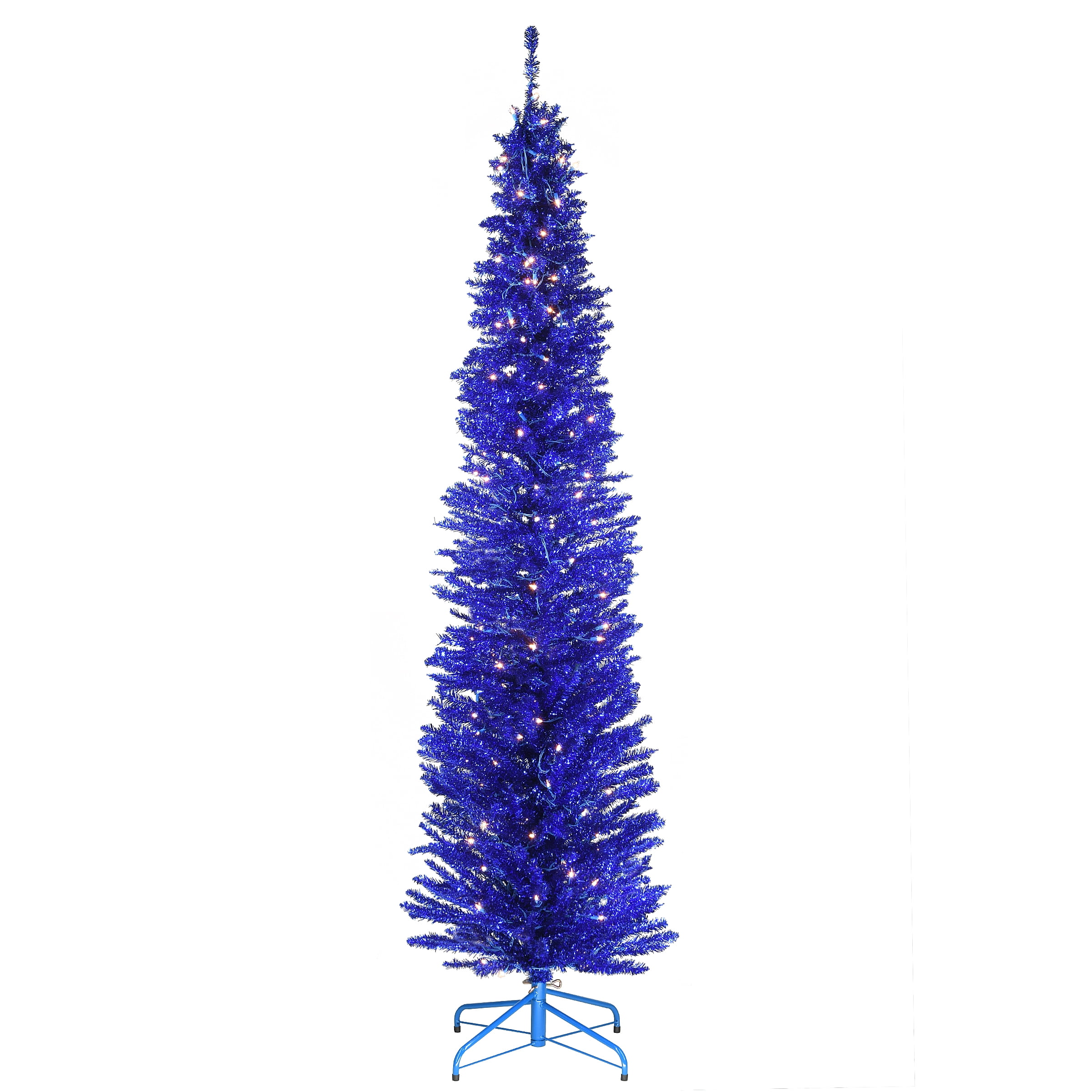 7 ft. Blue Tinsel Tree with Clear Lights