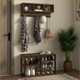 thumbnail image 5 of Coat Rack with Bench & Shoe Storage, HOMCOM 2-in-1 Hall Tree with 5 Hooks, Brown | Steel Frame, 5 of 9
