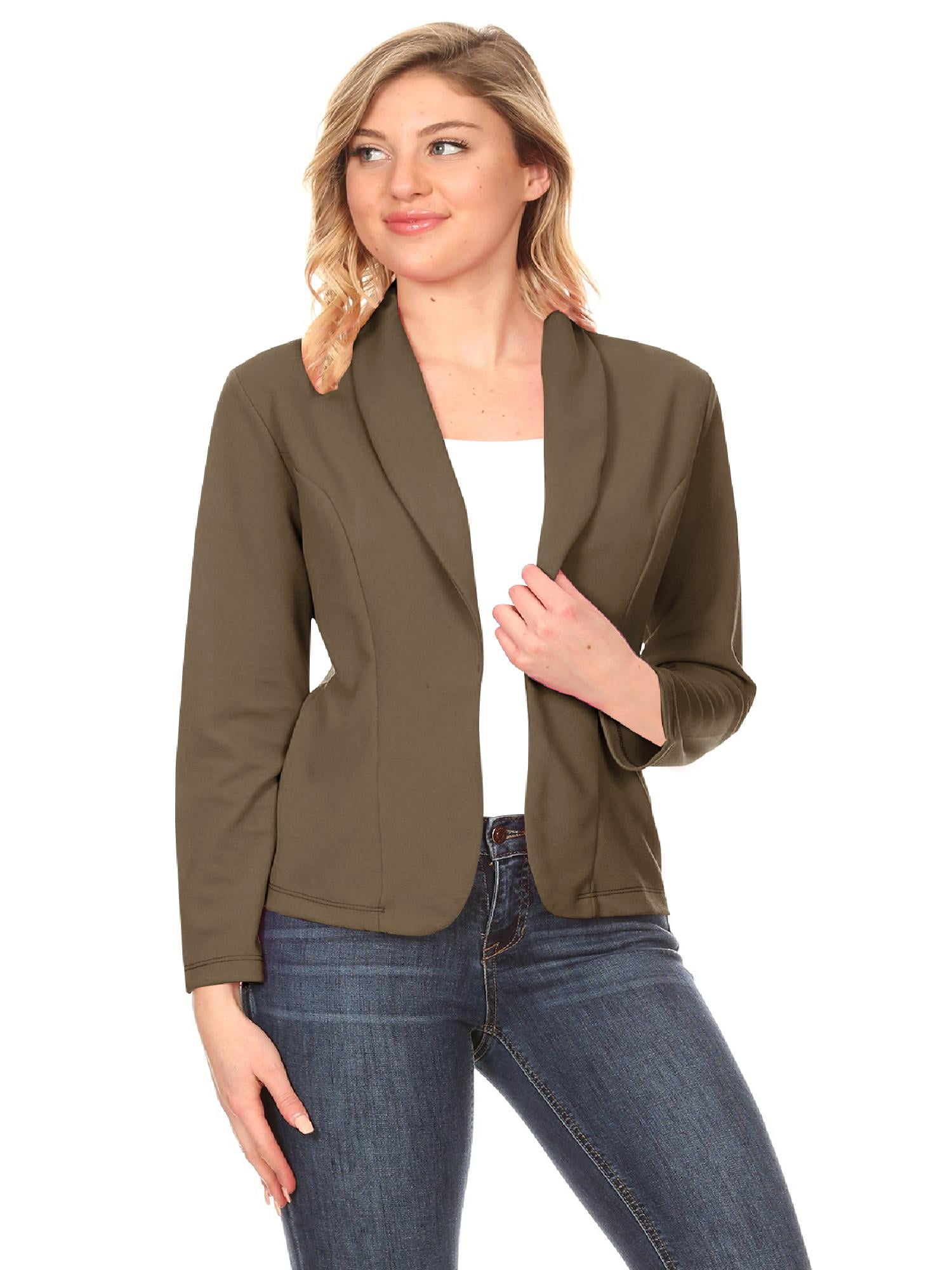Moa Collection - Women&amp;#39;s Solid Casual Office Work Long Sleeve Open Front Blazer Jacket Made in USA S-3XL