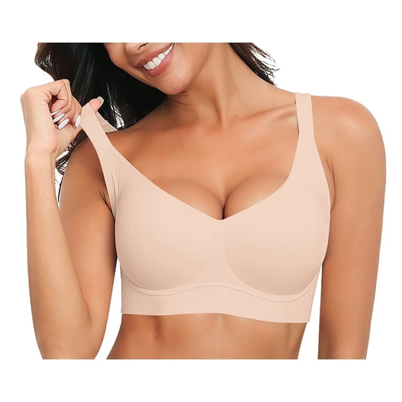 QYLUX Sports Bra for Women Wireless Full Coverage Seamless Comfort Bra Soft Support T-Shirt Bra for Everyday Wear,Nude,(S-3XL)