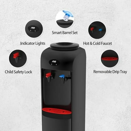 IKT Water Dispenser, Top Loading Water Cooler with Compressor Cooling, Child Safety Lock, Energy Saving, ETL Approved Hot and Cold Water, Black
