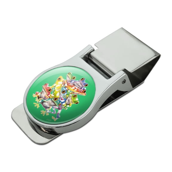 Tropical Rainforest Tree Frog Balancing Act Satin Chrome Plated Metal Money Clip