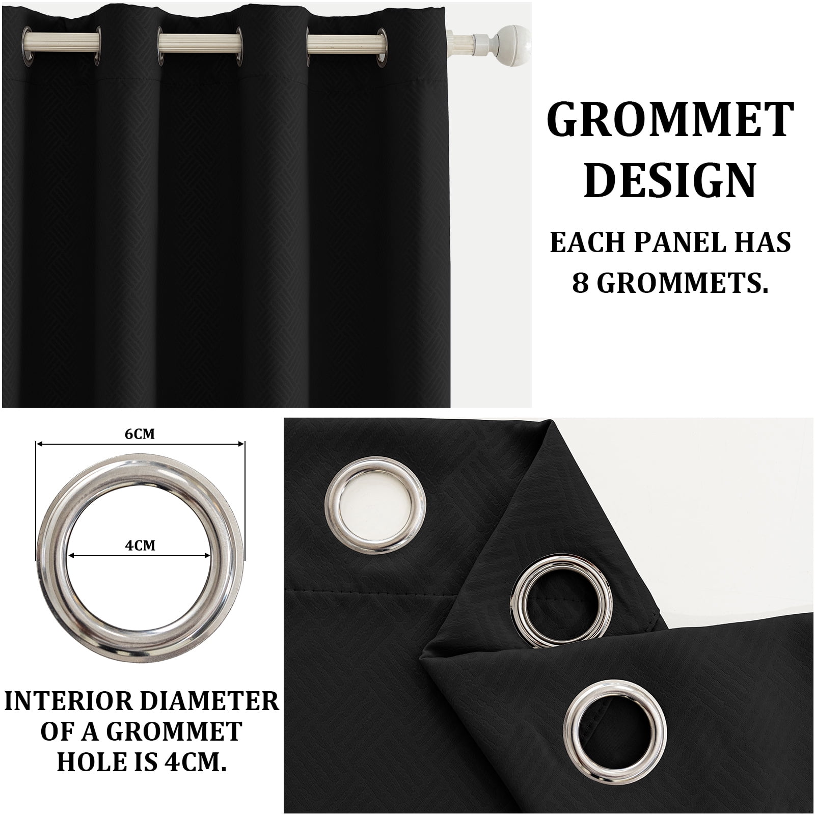 JIATER Blackout Curtains Set of 2 Panels for Bedroom Living Room 42 x 63 in,Thermal Insulated Room Darkening Blackout Curtains with Grommet,Black