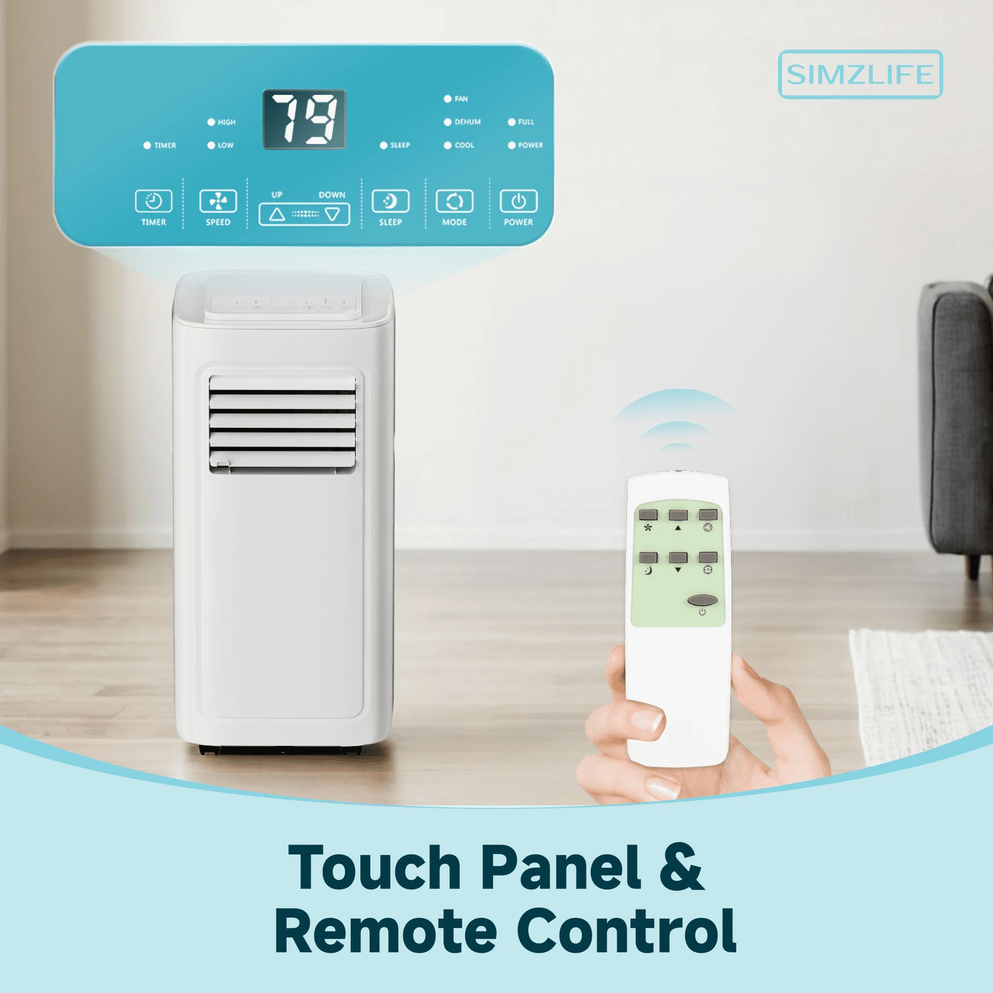 Simzlife 14,000 BTU Portable Air Conditioner - Indoor Portable Air Cooler with Remote Control, White