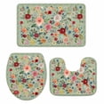 thumbnail image 2 of Colorful Flowers Square Bathroom Rugs Set Spring Vintage Watercolor Floral Leaves Green Non Slip Absorbent Bath Mats 3 Piece Set with Bathroom Rug, U-Shaped Floor Mat, Toilet Seat Cover Large Size, 2 of 9