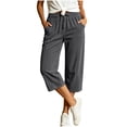 thumbnail image 5 of IUYRTFE Women's Corduroy Capri Pants with Drawstring Elastic Waist and Pockets Loose Fit Cropped Trousers for Summer and Fall Casual Wear, 5 of 8