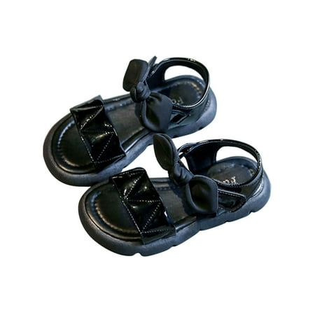 

SIMANLAN Girl s Flat Sandals Beach Sandal Summer Casual Shoe Kids Non-slip Flats Girls Ankle Strap Princess Shoes Black 11.5C