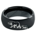 thumbnail image 2 of Tungsten Adult Bear Cub Following Walking Band Ring 8mm Men Women Comfort Fit Black Dome Brushed Polished, 2 of 4