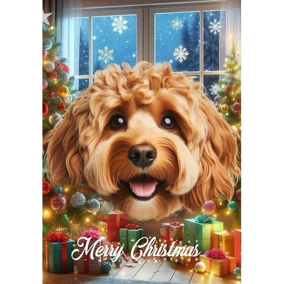 Cockapoo Red - Best of Breed  Christmas Garden Flag 12" x 17"