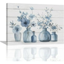 Blue Flower Bathroom Wall Art Floral Pictures Wall Decor Blue And White Canvas Prints Framed Artwork Home Office Decorations for Bathroom Living Room Bedroom Dinning Room 16"x12"