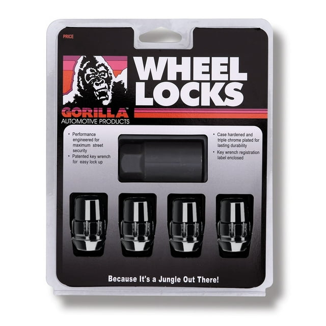 Gorilla Wheel Lock 71631NBC Acorn; Lug Nut Lock; 12 Millimeter X 1.5 Thread Size; Conical Seat; 1.4 Inch Overall Length; Black Chrome; Steel; Pack Of 4 With Key