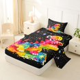 thumbnail image 2 of Metsweet Watercolor Dino Twin Sheets 3pcs, Gradient Starry Sky Bedding, Pink Black,1 Fitted Sheet, 1 Flat Sheet and 1 Pillowcase, 2 of 5