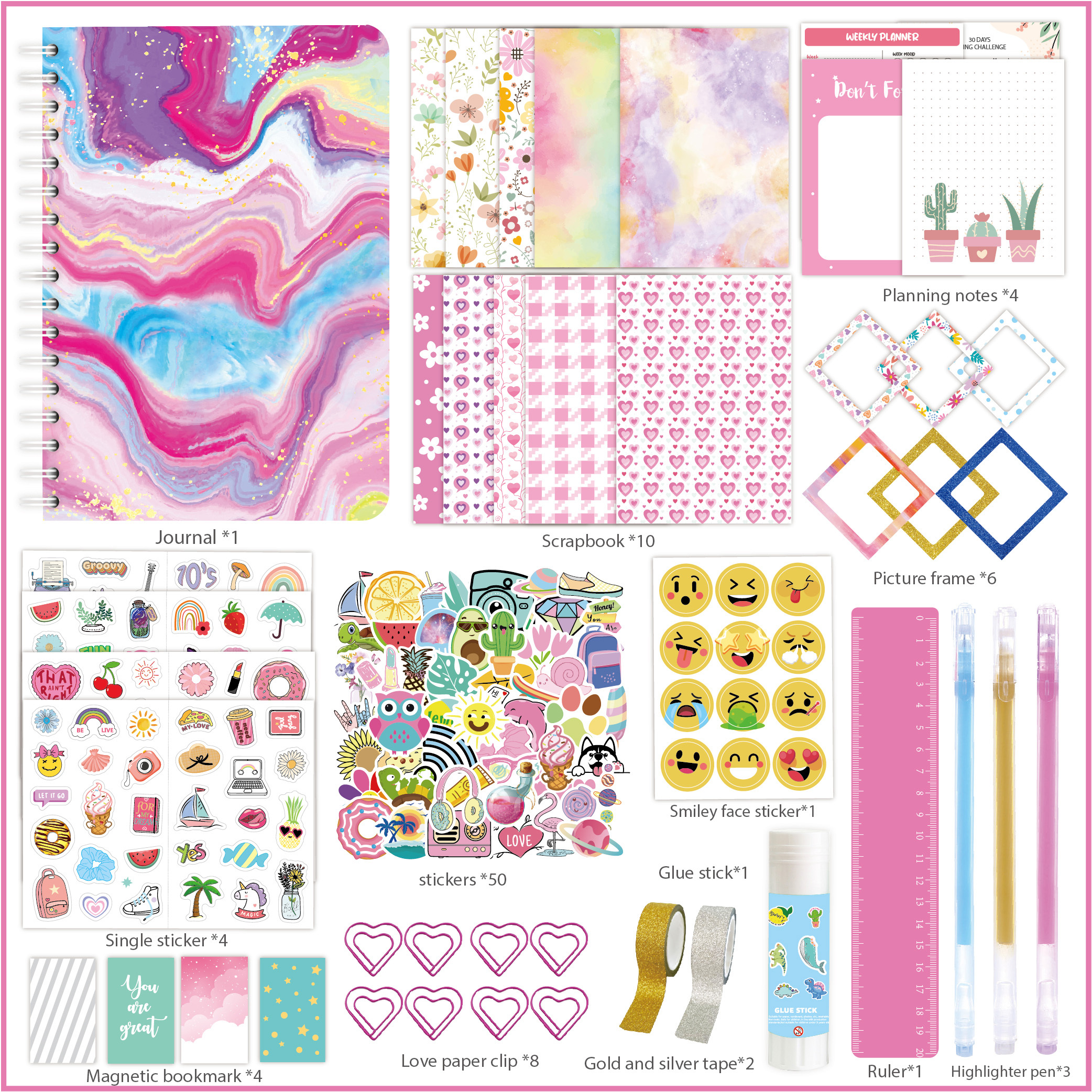 Gogcaro DIY Journal Kit for Girls - 90+Pcs Journal Set for Tween & Teen Girls, Journaling Art & Crafts Kits, Ideal Gifts for 8 9 10 11 12 13 14 Year Old Girl, Scrapbook & Diary Supplies Set