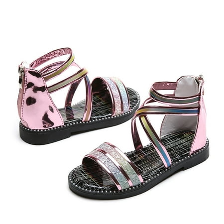

Girls Sandals With Zipper Strappy Sandals Toddler Little Kid Big Kids Princess Roman Shoes