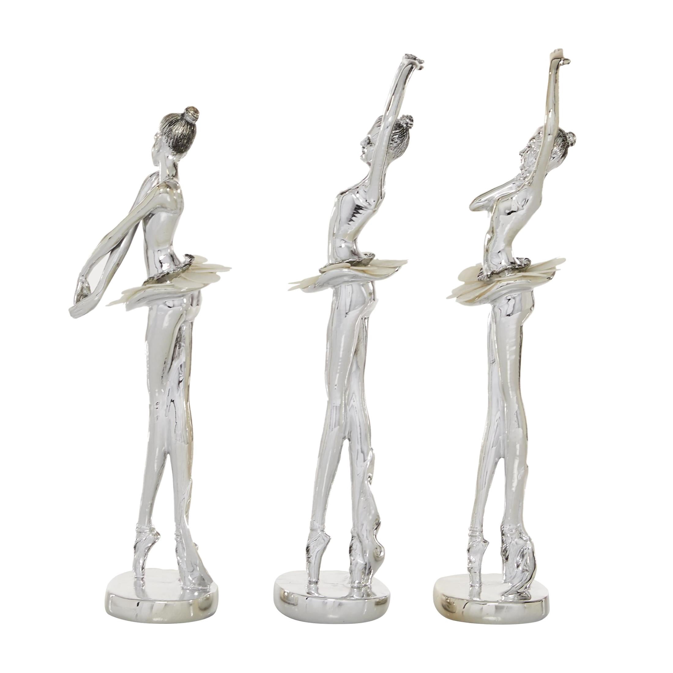12", 12", 11"H Silver Polystone Dancer Sculpture with Capiz Inlay, by DecMode (3 Count)