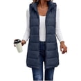 thumbnail image 3 of DISKEBUISS Women's Long Hooded Puffer Vest Sleeveless Quilted Mid-Length Padded Gilet with Pockets for Fall Winter, 3 of 8