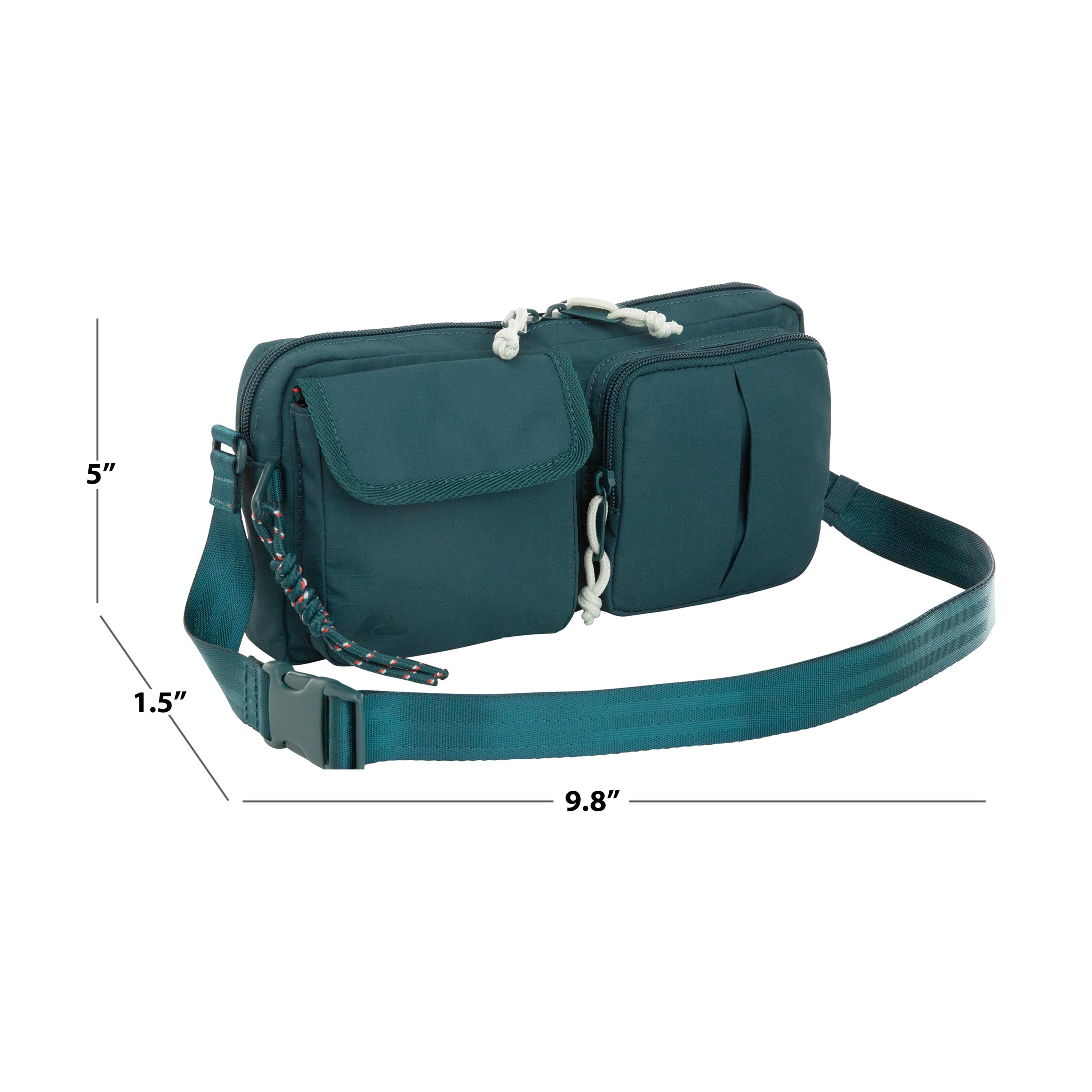 Ozark Trail Unisex Double Pocket Polyester Fanny Pack Cross Body, Teal
