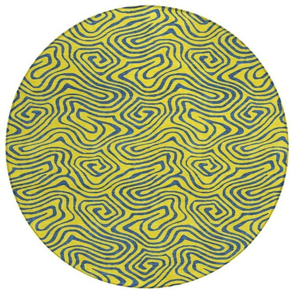 HomeRoots 599846 8 ft. Yellow & Blue Round Abstract Washable Indoor & Outdoor Area Rug