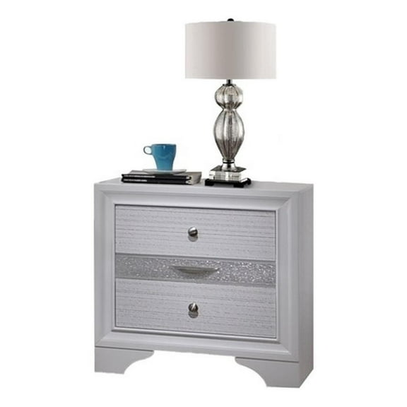 Atlin Designs 2-Drawer Traditional Wood Nightstand with Jewellery Tray in White