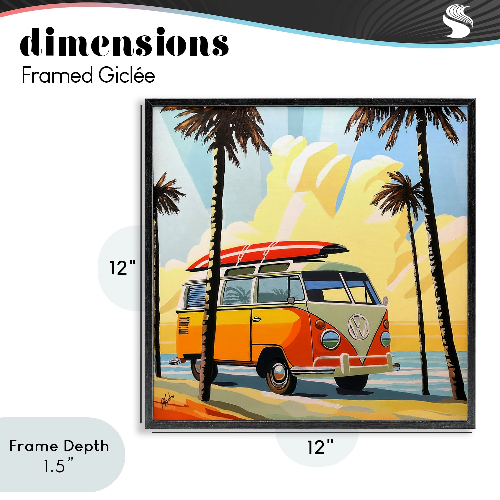 Stupell Industries Road Trip Beach Van Black Framed Giclee Art, design by John Jaster