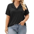 thumbnail image 5 of Women V Neck Collared Polo Tops, Short Sleeve Casual Shirts, Plus Size Available in 5X, 5 of 8