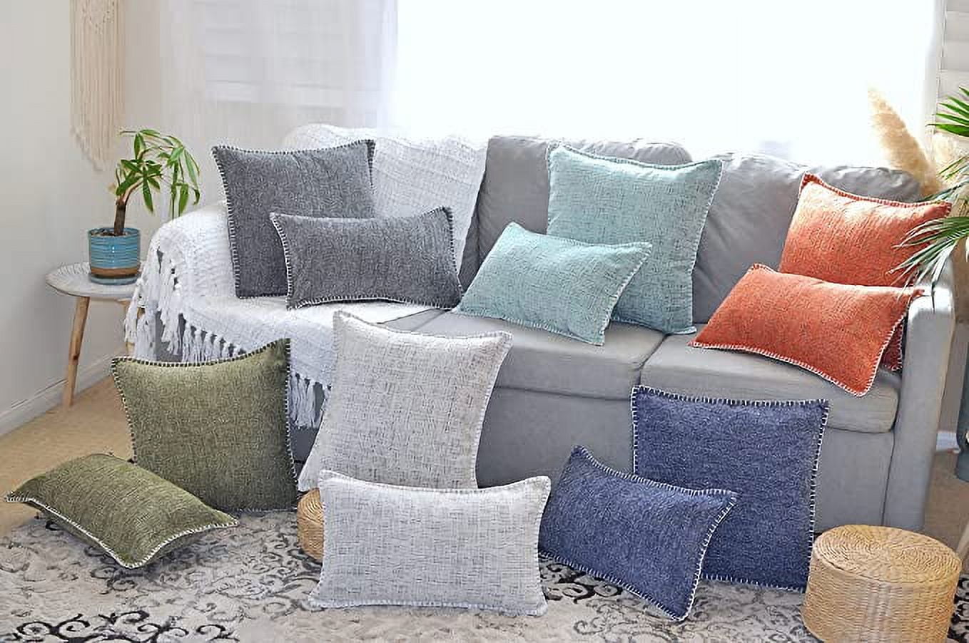 Teal Outdoor Throw Pillow Pack of 4 Cozy Covers Cases for Couch Sofa Home  Decoration Solid Dyed Soft Chenille B0C1MNMFNJ - The Home Depot