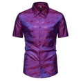 thumbnail image 2 of Awdenio Mens T-shirt Formal Color Print Shirt Short Sleeve Turndown Collar Blouse Shirt Durable Everyday Wear,Purple,S, 2 of 9